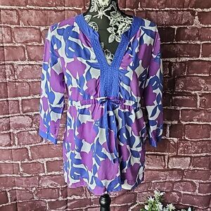 Boden Top Bright Floral 100% Cotton Tunic Style sz 8 CL